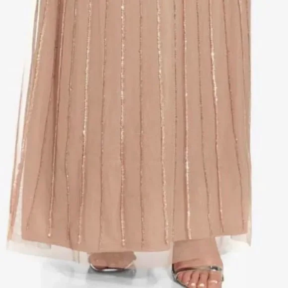 ADRIANNA PAPELL SHORT SLEEVE BLOUSON BEADED GOWN IN ROSE GOLD - Picture 5 of 14